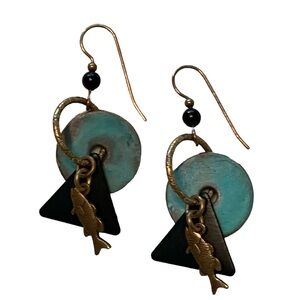 Artisan Brass Dangle Geometric Earrings